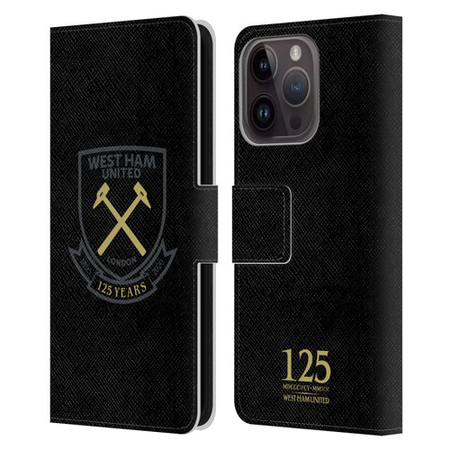 West Ham United FC 125 Year Anniversary Black Claret Crest Leather Book Wallet Case Cover For Apple iPhone 15 Pro