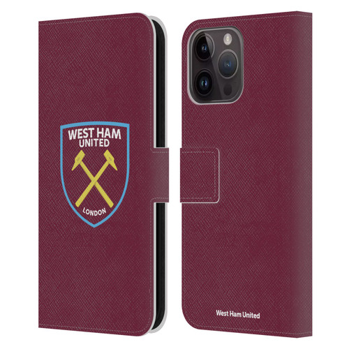 West Ham United FC Crest Full Colour Leather Book Wallet Case Cover For Apple iPhone 15 Pro Max