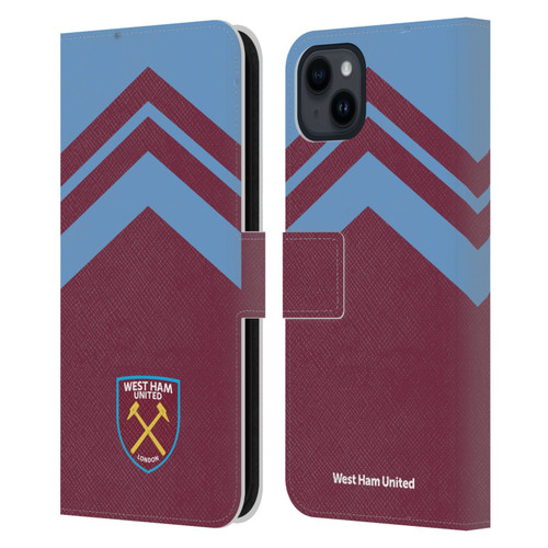 West Ham United FC Crest Graphics Arrowhead Lines Leather Book Wallet Case Cover For Apple iPhone 15 Plus