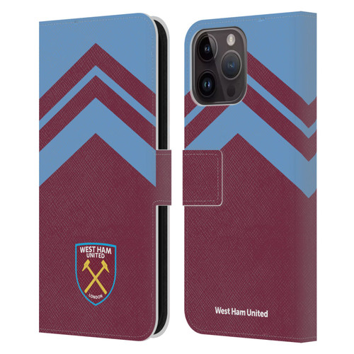 West Ham United FC Crest Graphics Arrowhead Lines Leather Book Wallet Case Cover For Apple iPhone 15 Pro Max