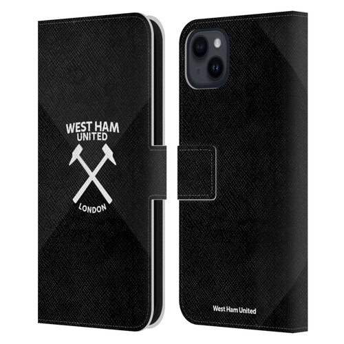 West Ham United FC Hammer Marque Kit Black & White Gradient Leather Book Wallet Case Cover For Apple iPhone 15 Plus