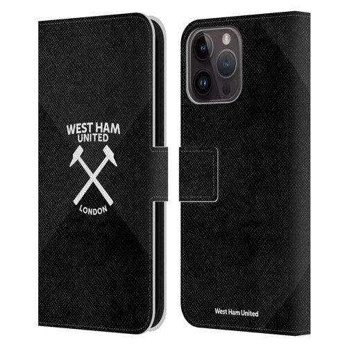 West Ham United FC Hammer Marque Kit Black & White Gradient Leather Book Wallet Case Cover For Apple iPhone 15 Pro Max