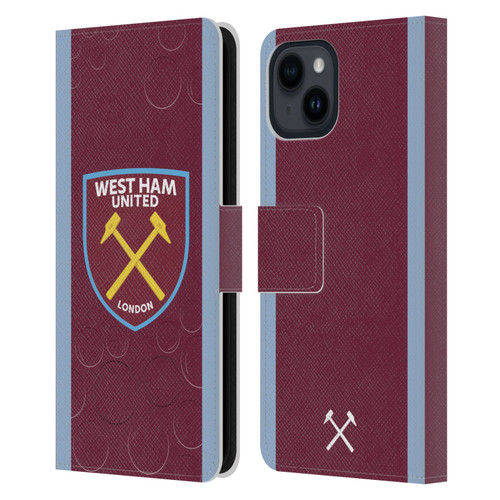 West Ham United FC 2023/24 Crest Kit Home Leather Book Wallet Case Cover For Apple iPhone 15