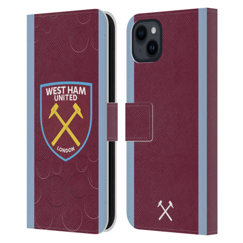 West Ham United FC 2023/24 Crest Kit Home Leather Book Wallet Case Cover For Apple iPhone 15 Plus