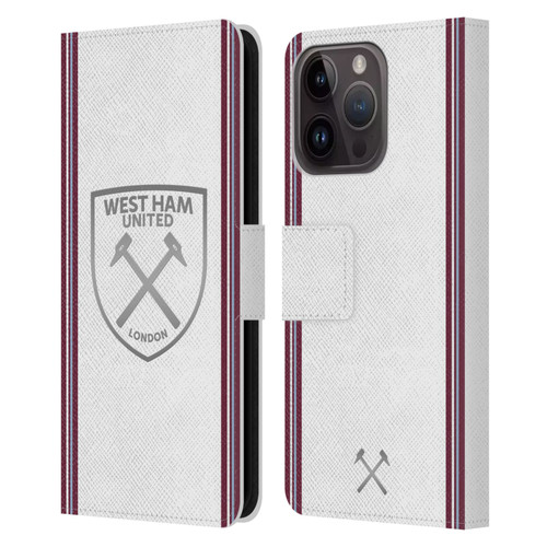 West Ham United FC 2023/24 Crest Kit Away Leather Book Wallet Case Cover For Apple iPhone 15 Pro