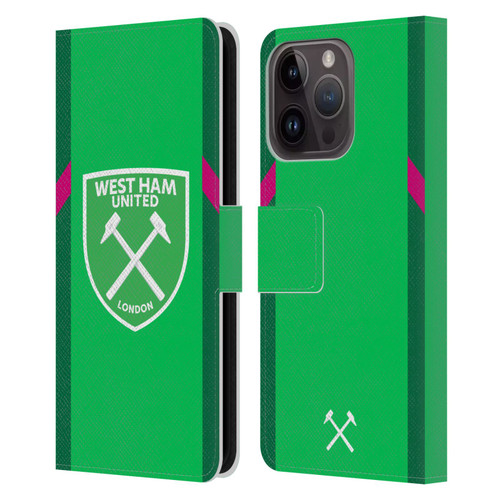 West Ham United FC 2023/24 Crest Kit Home Goalkeeper Leather Book Wallet Case Cover For Apple iPhone 15 Pro