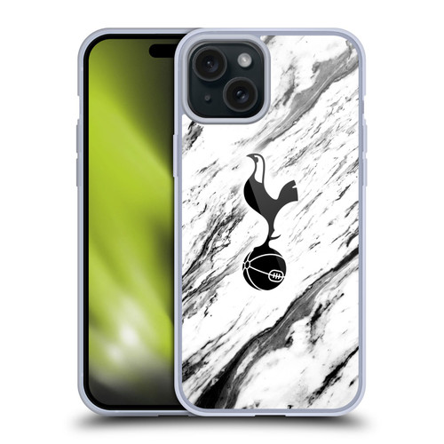 Tottenham Hotspur F.C. Badge Black And White Marble Soft Gel Case for Apple iPhone 15 Plus