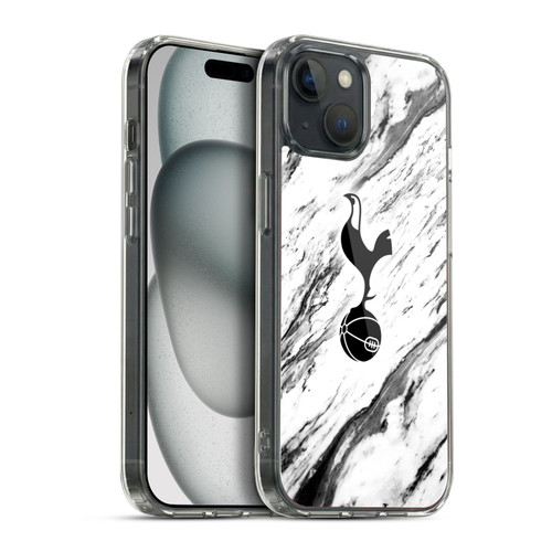 Tottenham Hotspur F.C. Badge Black And White Marble Soft Gel Case for Apple iPhone 15 Plus & MagSafe