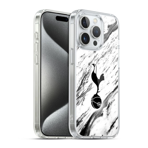 Tottenham Hotspur F.C. Badge Black And White Marble Soft Gel Case for Apple iPhone 15 Pro & MagSafe