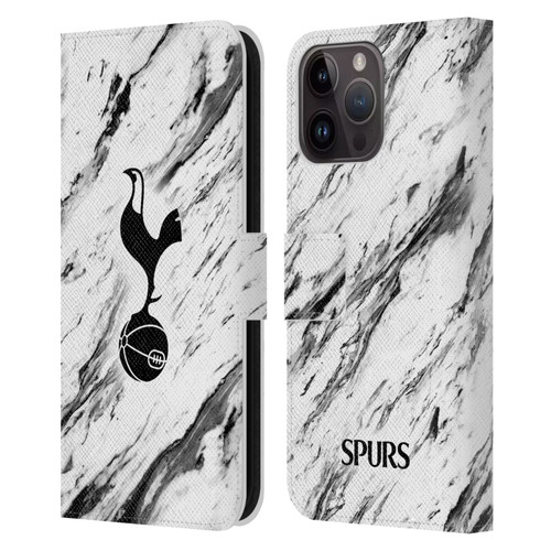 Tottenham Hotspur F.C. Badge Black And White Marble Leather Book Wallet Case Cover For Apple iPhone 15 Pro Max