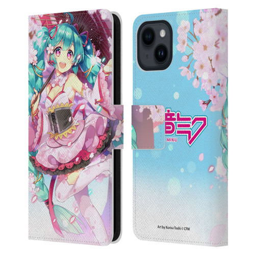 Hatsune Miku Graphics Sakura Leather Book Wallet Case Cover For Apple iPhone 15