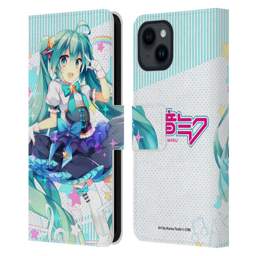 Hatsune Miku Graphics Stars And Rainbow Leather Book Wallet Case Cover For Apple iPhone 15