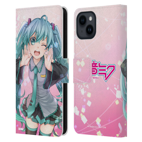 Hatsune Miku Graphics Wink Leather Book Wallet Case Cover For Apple iPhone 15