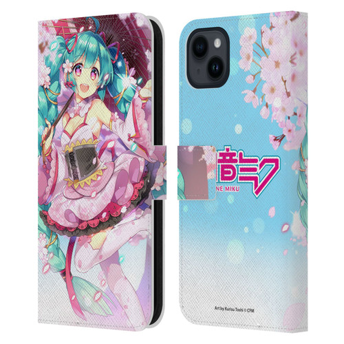 Hatsune Miku Graphics Sakura Leather Book Wallet Case Cover For Apple iPhone 15 Plus