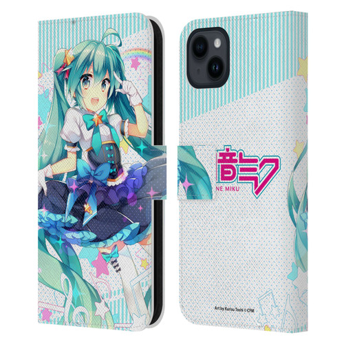 Hatsune Miku Graphics Stars And Rainbow Leather Book Wallet Case Cover For Apple iPhone 15 Plus