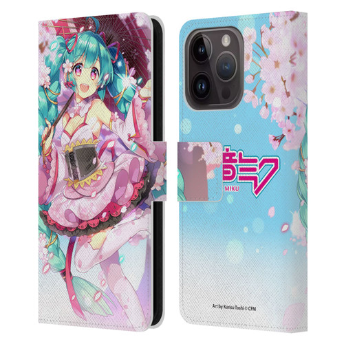 Hatsune Miku Graphics Sakura Leather Book Wallet Case Cover For Apple iPhone 15 Pro