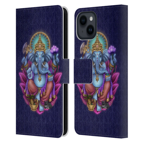 Brigid Ashwood Sacred Symbols Ganesha Leather Book Wallet Case Cover For Apple iPhone 15