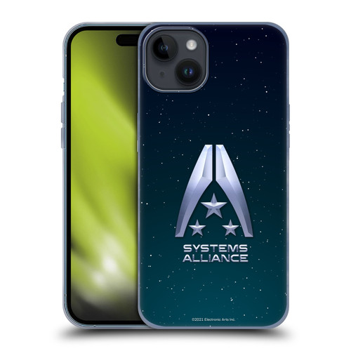 EA Bioware Mass Effect Graphics Systems Alliance Logo Soft Gel Case for Apple iPhone 15 Plus