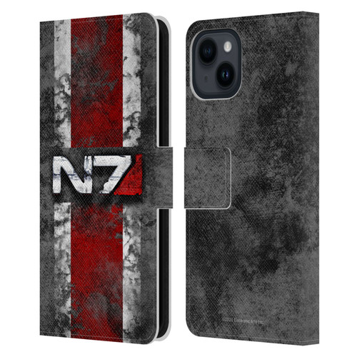 EA Bioware Mass Effect Graphics N7 Logo Distressed Leather Book Wallet Case Cover For Apple iPhone 15