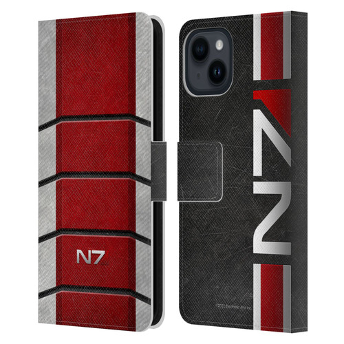 EA Bioware Mass Effect Graphics N7 Logo Armor Leather Book Wallet Case Cover For Apple iPhone 15