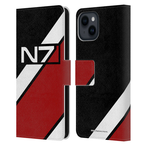 EA Bioware Mass Effect Graphics N7 Logo Stripes Leather Book Wallet Case Cover For Apple iPhone 15