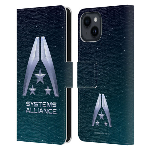 EA Bioware Mass Effect Graphics Systems Alliance Logo Leather Book Wallet Case Cover For Apple iPhone 15