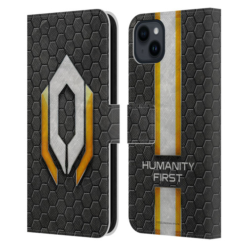 EA Bioware Mass Effect Graphics Cerberus Logo Leather Book Wallet Case Cover For Apple iPhone 15 Plus