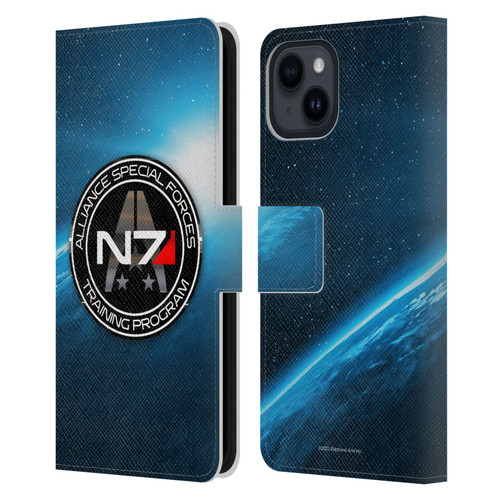 EA Bioware Mass Effect 3 Badges And Logos N7 Training Program Leather Book Wallet Case Cover For Apple iPhone 15