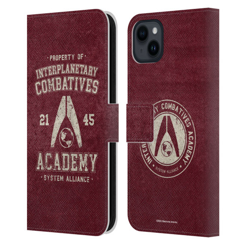 EA Bioware Mass Effect 3 Badges And Logos Interplanetary Combatives Leather Book Wallet Case Cover For Apple iPhone 15 Plus