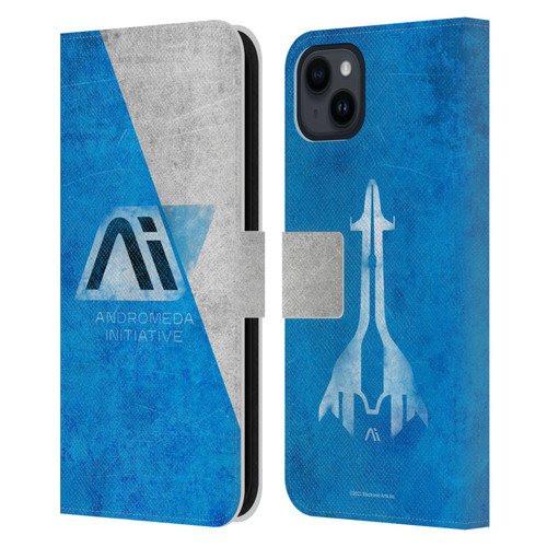 EA Bioware Mass Effect Andromeda Graphics Initiative Distressed Leather Book Wallet Case Cover For Apple iPhone 15 Plus