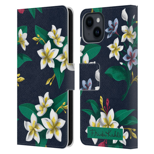 Frida Kahlo Flowers Plumeria Leather Book Wallet Case Cover For Apple iPhone 15