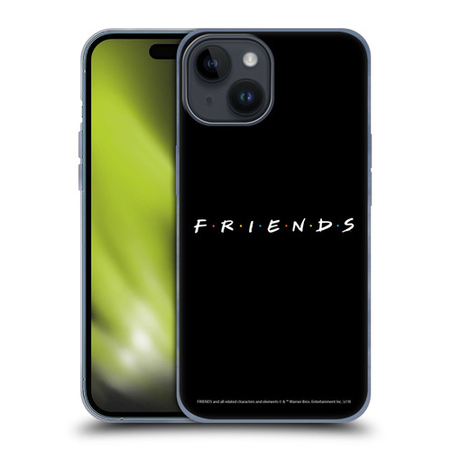 Friends TV Show Logos Black Soft Gel Case for Apple iPhone 15