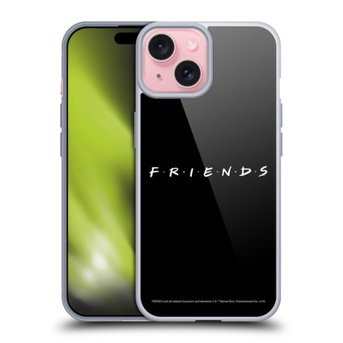 Friends TV Show Logos Black Soft Gel Case for Apple iPhone 15