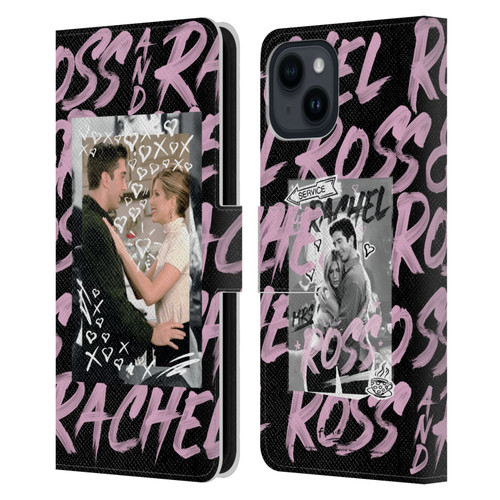 Friends TV Show Doodle Art Ross And Rachel Leather Book Wallet Case Cover For Apple iPhone 15