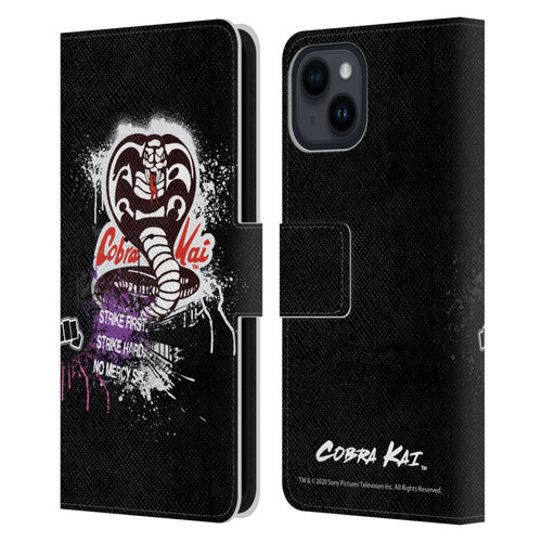 Cobra Kai Composed Art No Mercy Logo Leather Book Wallet Case Cover For Apple iPhone 15
