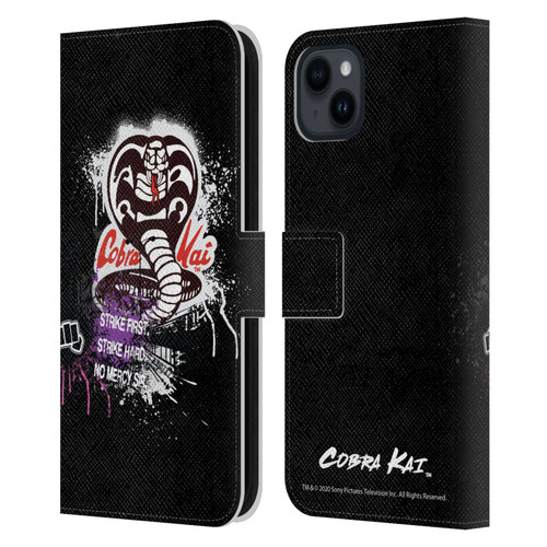 Cobra Kai Composed Art No Mercy Logo Leather Book Wallet Case Cover For Apple iPhone 15 Plus