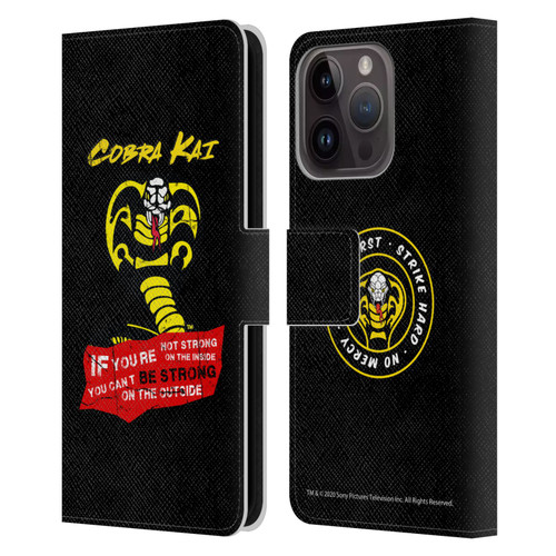 Cobra Kai Composed Art Be Strong Logo Leather Book Wallet Case Cover For Apple iPhone 15 Pro