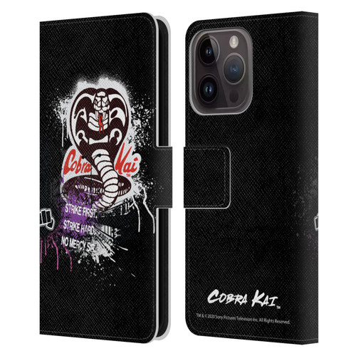 Cobra Kai Composed Art No Mercy Logo Leather Book Wallet Case Cover For Apple iPhone 15 Pro