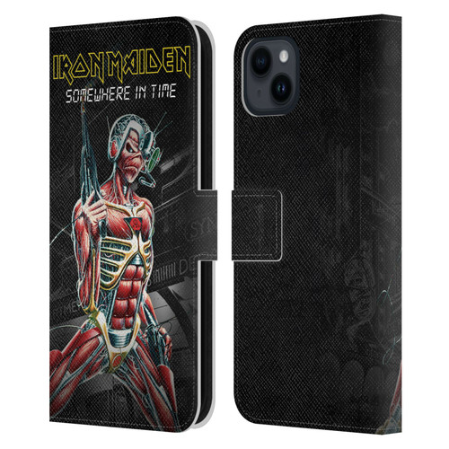 Iron Maiden Album Covers Somewhere Leather Book Wallet Case Cover For Apple iPhone 15 Plus