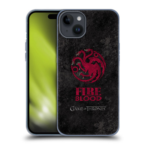 HBO Game of Thrones Dark Distressed Look Sigils Targaryen Soft Gel Case for Apple iPhone 15 Plus