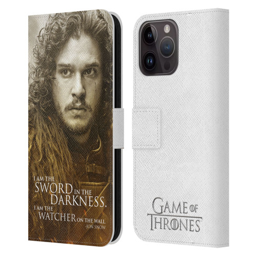 HBO Game of Thrones Character Portraits Jon Snow Leather Book Wallet Case Cover For Apple iPhone 15 Pro Max