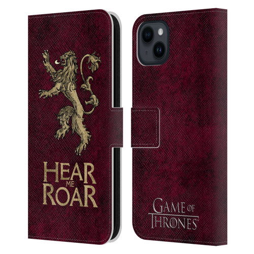 HBO Game of Thrones Dark Distressed Look Sigils Lannister Leather Book Wallet Case Cover For Apple iPhone 15 Plus