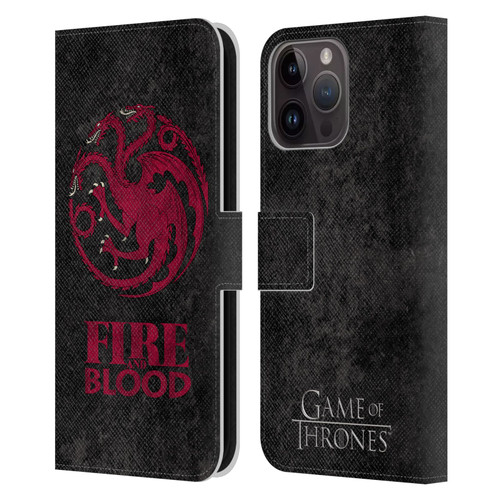 HBO Game of Thrones Dark Distressed Look Sigils Targaryen Leather Book Wallet Case Cover For Apple iPhone 15 Pro Max