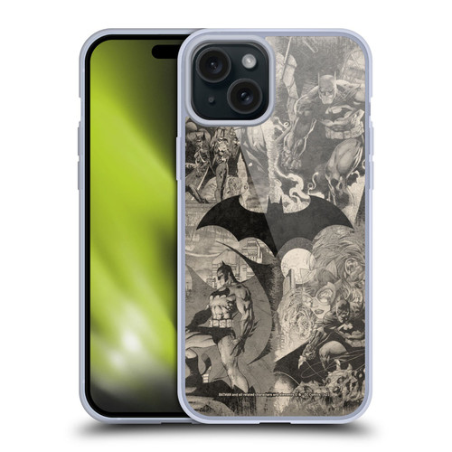 Batman DC Comics Hush Logo Collage Distressed Soft Gel Case for Apple iPhone 15 Plus