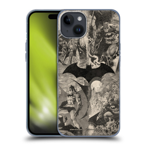 Batman DC Comics Hush Logo Collage Distressed Soft Gel Case for Apple iPhone 15 Plus