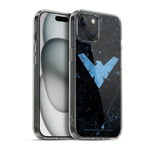 Batman DC Comics Nightwing Logo Grunge Soft Gel Case for Apple iPhone 15 Plus