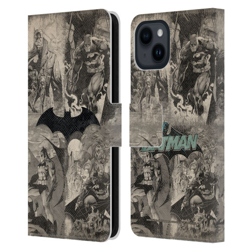Batman DC Comics Hush Logo Collage Distressed Leather Book Wallet Case Cover For Apple iPhone 15