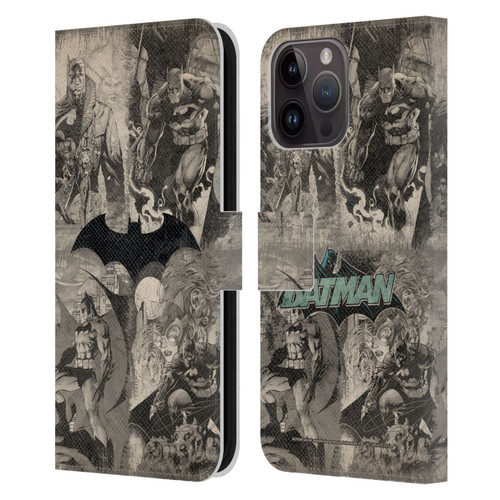 Batman DC Comics Hush Logo Collage Distressed Leather Book Wallet Case Cover For Apple iPhone 15 Pro Max