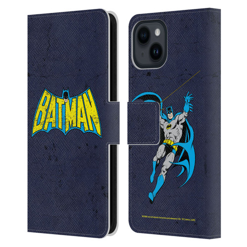Batman DC Comics Logos Classic Distressed Leather Book Wallet Case Cover For Apple iPhone 15