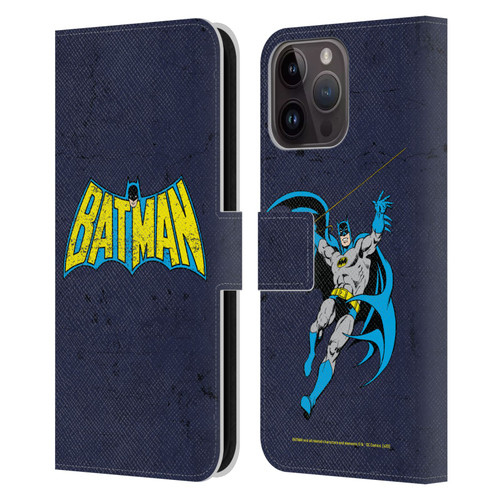Batman DC Comics Logos Classic Distressed Leather Book Wallet Case Cover For Apple iPhone 15 Pro Max